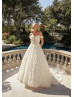 Off Shoulder Beaded Floral Lace Tulle Romantic Wedding Dress